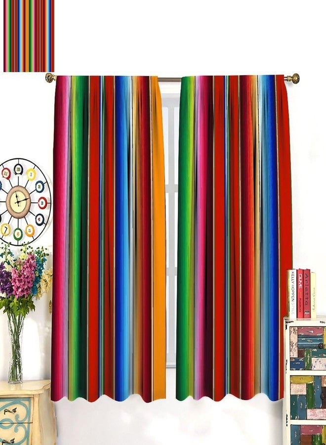JESTRONRY Cinco de Mayo Curtains, Mexican Serape Colorful Stripes Vertical Lines Latino Design Colorful Ethnic Style Window Treatments Curtains for Living Room Bedroom Decor 42x45 Inch Decor - Image 3